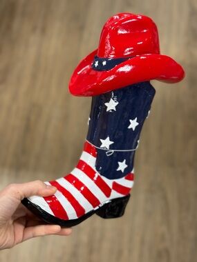 Patriotic Cowboy Boot Figurine - Red, White & Blue